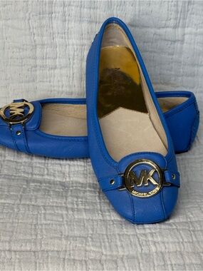 Michael Kors Fulton Blue Leather Ballet Flats MK Logo Women’s woman’s 6